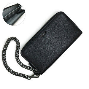 Prada zip long wallet chain strap Vitello calf leather two tone Nero Black